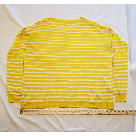 Madewell Linen Blend Sweater Womens Large Bright Yellow & White Stripe Spring - Picture 2 of 3
